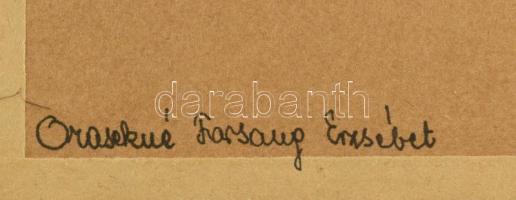 Orisekné Farsang Erzsébet (1929-): Táncoló társaság. Színes ceruza, papír, jelzés nélkül, hajtásnyom...