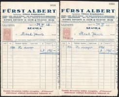 1939 Újpest, Fürst Albert pálinka-, likőr-, rum- és ecetgyár, szesz- és bornagykereskedő (stb.) 5 db...