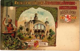 1902 Düsseldorf, Rheinisch-Westfälische Industrie & Gewerbe Ausstellung, Gebäudedes Hörder Vereins. Verlag Friedr. Wolfrum / Rhenish-Westphalian Industry and Trade Exhibition, Hörder Association building. Art Nouveau, litho (fl)