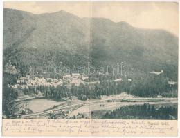 1904 Tusnád-fürdő, Baile Tusnad; Sólyomkő felől. 2-részes kihajtható panorámalap. Brunner Lajos kiadása / 2-tiled folding panoramacard (EK)