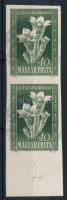 1950 Virág I. 40f vágott ívszéli pár látványosan elcsúszott lila és sárga színnyomattal