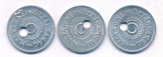 1950-1956. 2f Al technológiai hibás veret (látványosan félrecsúszott lyukasztás) (3db, közte anyaghi...