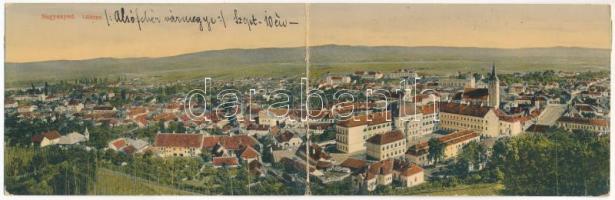 Nagyenyed, Aiud; Bethlen Kollégium. Két részes kihajtható panorámalap, Földes Ede kiadása 150. / boarding school. 2-tiled folding panoramacard (hajtásnál kopott / worn at fold)