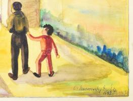 Marsovszky Emília (1910 k.-?): Sétálók. Akvarell, papír. 27x35,5 cm