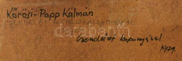 Kőrösi Papp Kálmán (1940-): Csendélet vaddisznó koponyával és festőszerszámokkal, 1979. Olaj, farost...