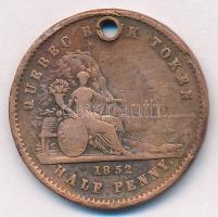 Kanada 1852. 1/2p Cu Quebec Bank banki zseton T:F lyukasztott, ph Canada 1852. 1/2 Penny Cu Quebec Bank bank token C:F holed, edge error Krause KM#Tn20