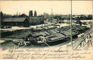 1901 Nagybecskerek, Zrenjanin, Veliki Beckerek; Béga részlet, uszályok. Oldal felvétele / Bega riverside, barges (Rb)