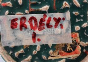 Erdélyi István: Vázas, csurgatott mázas kerámia, kézzel festett jelzett, hibátlan 32 cm