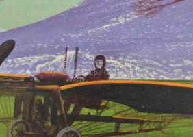 Zoltánfy István (1944-2008): A repülés története. Olaj, farost, jelzett a hátoldalon. fa keretben, 3...