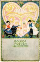 Boldog Húsvéti Ünnepeket / Hungarian folklore art postcard with Easter greetings (EM)