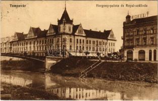 1915 Temesvár, Timisoara; Horgony palota, Royal szálloda. Moravetz Testvérek kiadása / palace, hotel, riverside