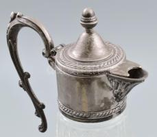 Üveg karaffa kiöntő, ezüstözött fém szerelékkel, kopással, m: 31 cm