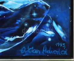 Oláh Zoltán (1974-): Szürrealista kép, 1995. Olaj, farost. Jelzett a hátoldalán. Apró felületi sérül...