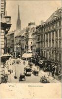 1906 Wien, Vienna, Bécs; Kärtnerstrasse / street view, shops, horse-drawn tram with Odol advertiseme...