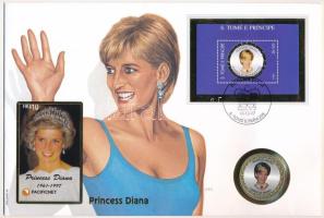 Uganda 1997. 1000Sch multicolor Cu-Ni "Diana hercegné" érmés borítékban telefonkártyával, bélyegzéses bélyeggel, német nyelvű leírással  Uganda 1997. 1000Sch multicolor Cu-Ni "Princess Diana" in coin envelope with phone card, with stamp and cancellations, with German description C:UNC