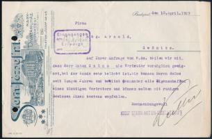 1929 Stern József Nagy-Divatáruház (Bp. IV., Kálvin tér 1.) fejléces levélpapírjára írt, német nyelvű levél