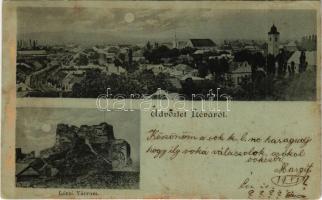 1900 Léva, Levice; várrom este / castle ruins at night