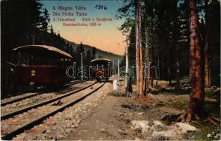 Ótátrafüred, Ó-Tátrafüred, Alt-Schmecks, Stary Smokovec (Magas-Tátra, Vysoké Tatry); Sikló a Tarajkára, vonatok / Drahtseilbahn / funicular railway, trains