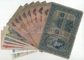 16db-os, nagyrészt magyar bankjegytétel, benne 1902. 1000K + 1913. 20K + 1930. 100P (8db) + 1962-198...