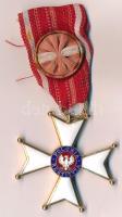 Lengyelország 1944. Lengyelország Újjászületése Érdemrend lovagkereszt fokozata, aranyozott, zománcozott kitüntetés mellszalagon. A mellszalagon nem odaillő, eltérő színű rozetta T:XF Poland 1944. Order of Polonia Restituta Knights Cross, gold plated, enamelled decoration on ribbon. Ribbon with not matching rozette C:XF