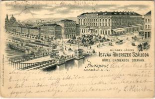 1902 Budapest V. Gundel János féle István főherceg szálloda reklámlapja, villamos, kávéház, sörház. Akadémia utca. Bruchsteiner Ármin és Richárd (EK)