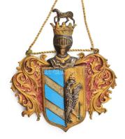 cca 1890-1900 Szeged város címere, eredetileg táncrend borítódísze volt. Réz, zománc berakással, 7x6...