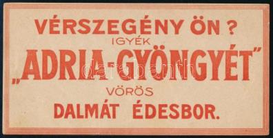 cca 1910-1920 ,,Adria-gyöngye&quot; vörös dalmát édesbor számolócédula