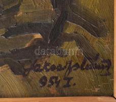 Jaksa István (1894-1982): Olvasó - Tanulmányfej. Kőszegi vár. Olaj, karton, jelzett, hátoldalán auto...