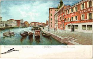 Venezia, Venice; Stazione, Canal Grande, Hotel Germania Restaurant Barche, litho (gyűrődések / creases)