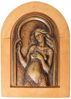 Cyránski (Cziránszki) Mária (1940-2018): Madonna a gyermekkel   Bronz falikép fa keretben. Jelzett. Méret, kerettel: 35x26 cm