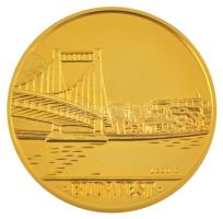 Lebó Ferenc (1960-) ~1990. "Budapest - Hősök tere / Erzsébet híd, Buda" aranyozott fém eml...