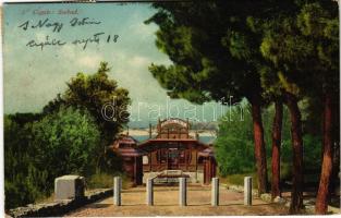 1923 Mali Losinj, Lussinpiccolo; Seebad Cigale / tengerpart, kávézó. Vértes Vilmos István országgyűlési képviselőnek küldött levél / beach, bath, café and buffet.