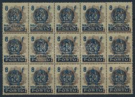1951 Kisegítő portó bankjegybélyegeken 8f érték 15-ös tömbben, 1. és 7. bélyegén hiányos felülnyomat