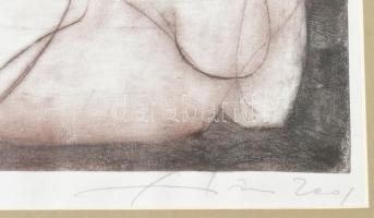 Macska, 2001. Rézkarc, papír, jelezve jobbra lent, művészpéldány E.A. 1/20 számozással, üvegezett fa...