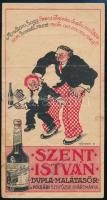 cca 1930 Szent István dupla malátasör számolócédula, szign.: Kőhegyi E., kissé foltos, apró lapszéli szakadással