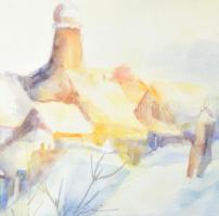 Gáspárdy Tibor (1960-): Soproni városrészlet. Akvarell, papír, jelzett, 63,5×46,5 cm, üvegezett fake...