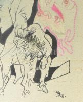 Feledy Gyula (1928-2010): Szürrealista kép (cím nélkül). Vegyes technika, papír. Jelzett. Üvegezett ...