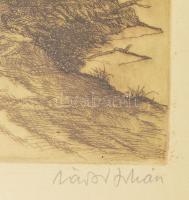 Zádor István (1882-1963): Halászó a Dunán. Rézkarc, papír. Jelzett, üvegezett keretben . 36x22 cm