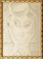 Zelinger Gyula (?-): Somos Margit portréja, Ceruza, papír, Jelzett, Üvegezett keretben 24x17 cm