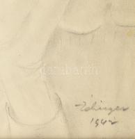 Zelinger Gyula (?-): Somos Margit portréja, Ceruza, papír, Jelzett, Üvegezett keretben 24x17 cm