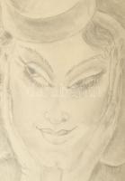 Zelinger Gyula (?-): Somos Margit portréja, Ceruza, papír, Jelzett, Üvegezett keretben 24x17 cm