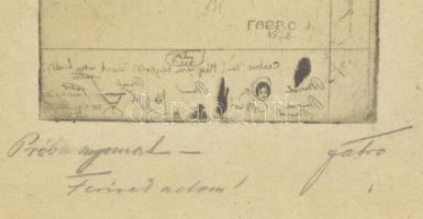 Fabró József (1897-?): Bartók Béla portréja, 1928. Rézkarc, papír, jelzett. Próbanyomat. Üvegezett f...