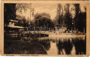 1923 Bucharest, Bukarest, Bucuresti, Bucuresci; Gardina Cismigiu / park, lake (ázott / wet damage)