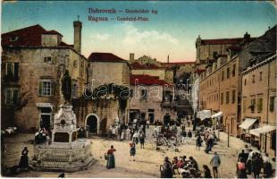 Dubrovnik, Ragusa; Gundulicev trg / Gundulic Platz / market square, statue (Rb)