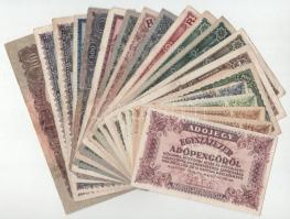 20db-os vegyes inflációs pengő bankjegy tétel, közte 1946. 100.000BP T:F,VG közte folt, szakadás, ragasztás