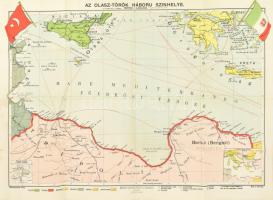1911 Az olasz-török háború színtere. 6 színnyomású térkép leírással, statisztikai adatokkal, melléktérképekkel. Magyar Földrajzi Intézet. 50x70 cm