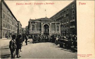 1915 Fiume, Rijeka; Pesceria e Mercatti / Fischmarkt und Markthalle / halpiac és vásárcsarnok, árusok / fish market and market place, vendors