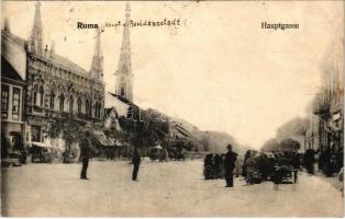 1906 Árpatarló, Ruma; Hauptgasse / Fő utca, üzlet, piac / main street, shop, market (EK)