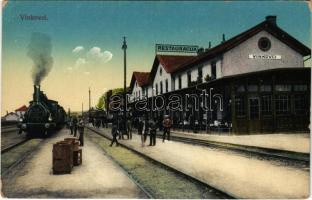 Vinkovce, Vinkovci; vasútállomás, gőzmozdony, vonat, Vasúti étterem / railway station and restaurant, locmotive, train (fl)