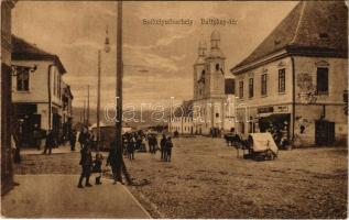 1917 Székelyudvarhely, Odorheiu Secuiesc; Battyány tér, piac, üzletek. Becsek D. fia kiadása / square, market, shops + K.u.k. Kraftwagenkolonne Nr. 232. (EK)